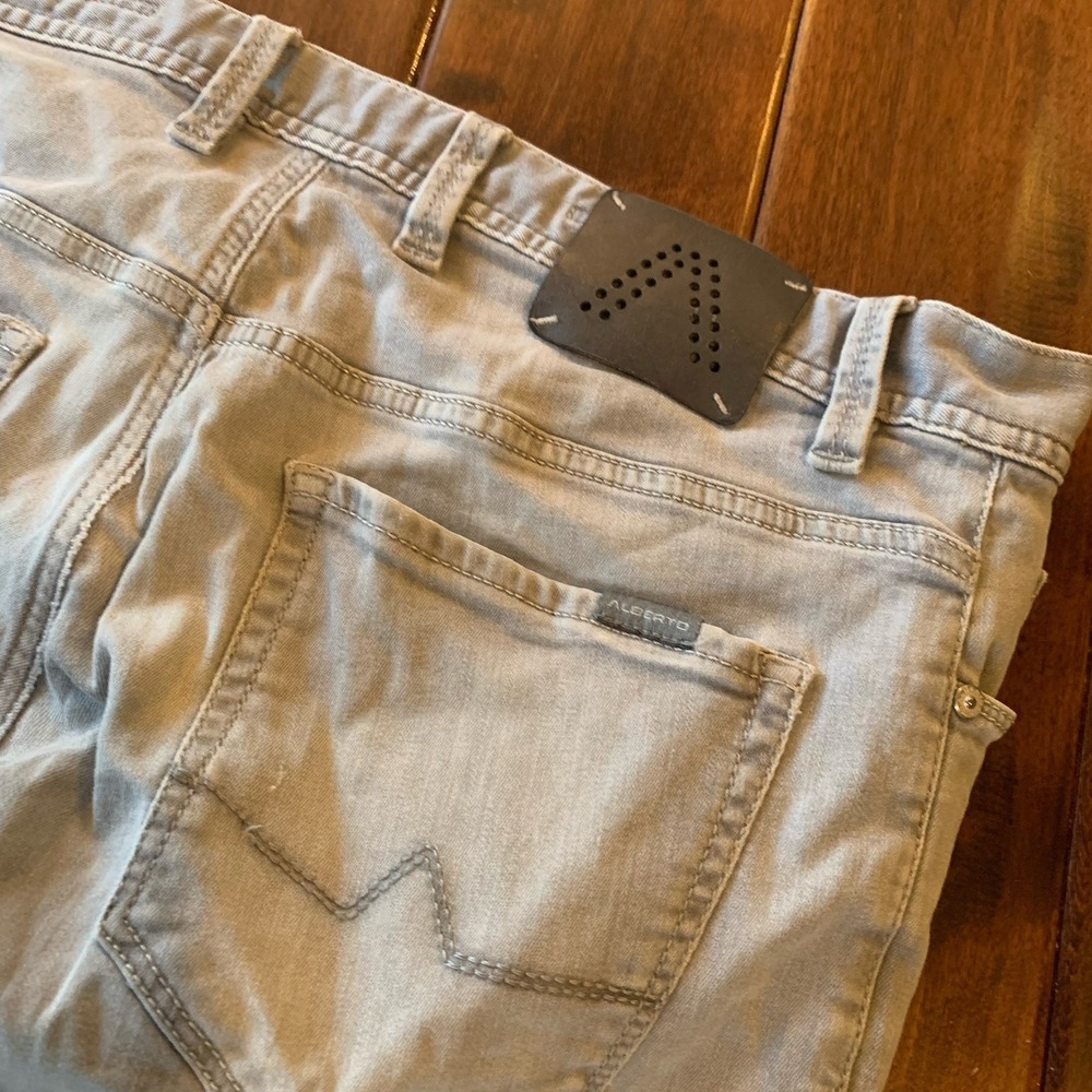 ALBERTO Light Blue Denim Bermuda Shorts Raw Hem Handmade Regular Slim Fit